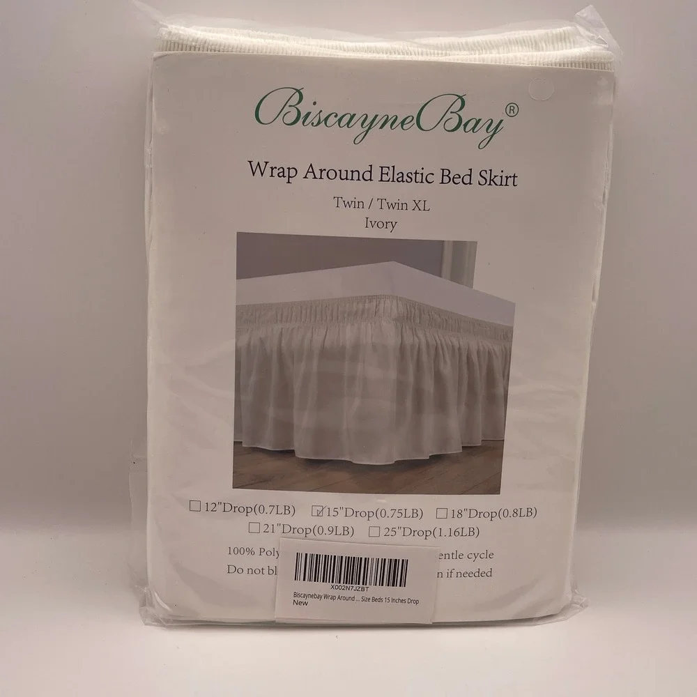 Biscayne‎ Bay Wrap Around Elastic Bed Skirt Twin Twin XL Ivory 15 Inch Drop NIP